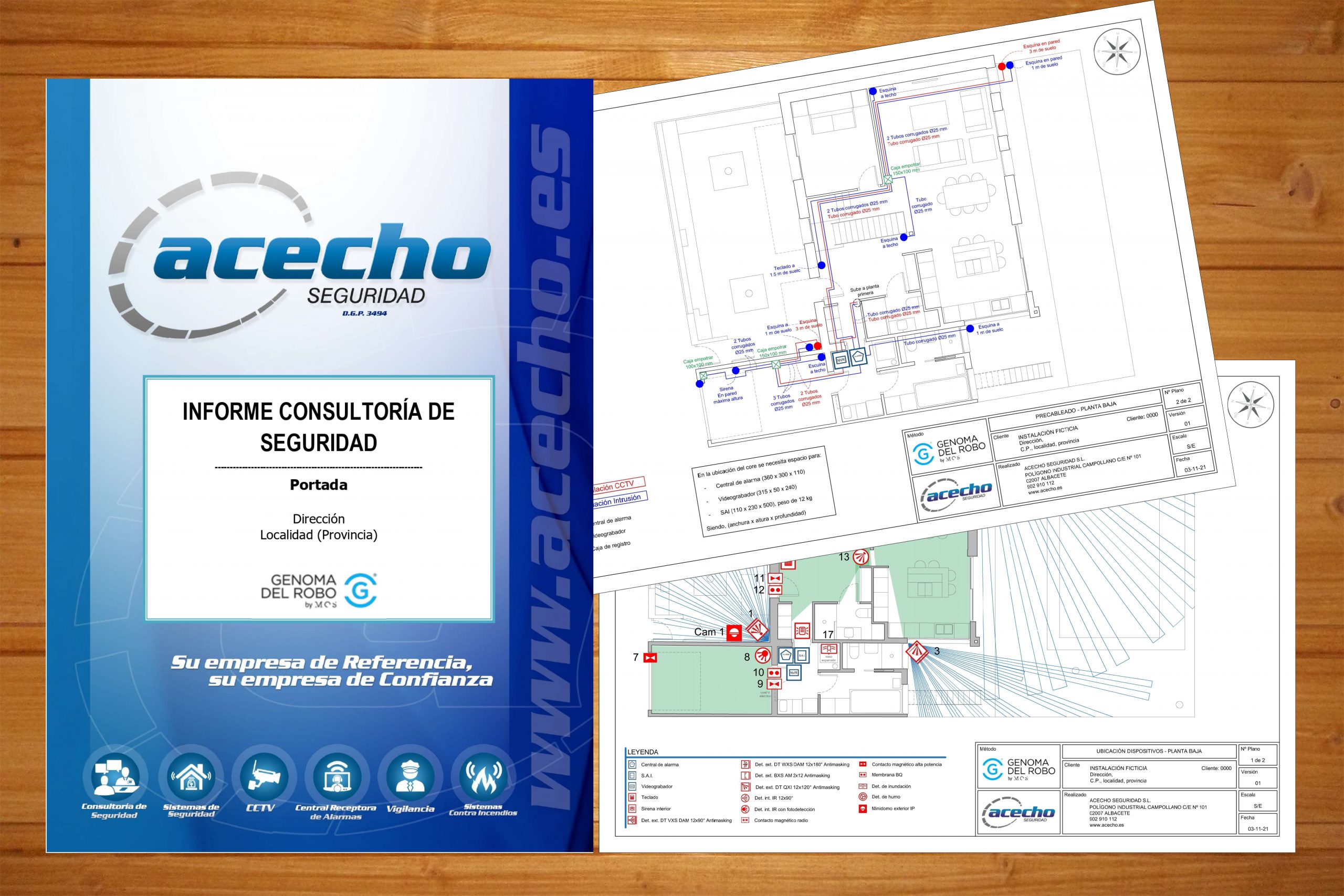 Planimetría- Preinstalación y ubicación detectores - Acecho Seguridad - Instalación ficticia 